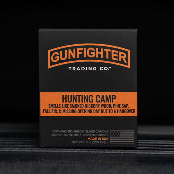 HUNTING CAMP CANDLE (EMBOSSED SCOPED RIFLE)