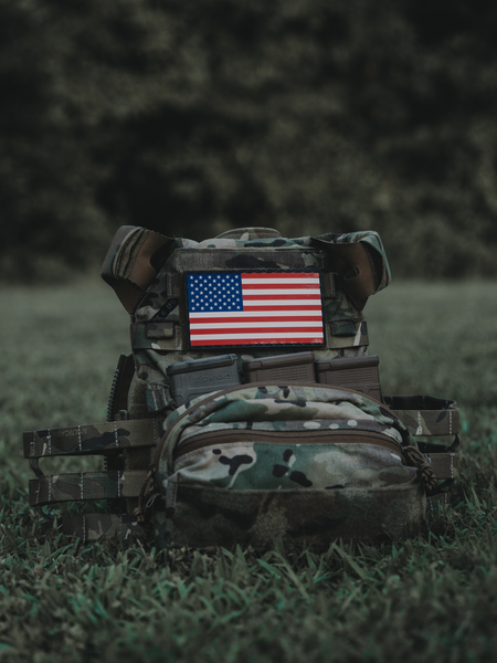 american flag leather flap backpack American Flag Leather Patch — UV Print